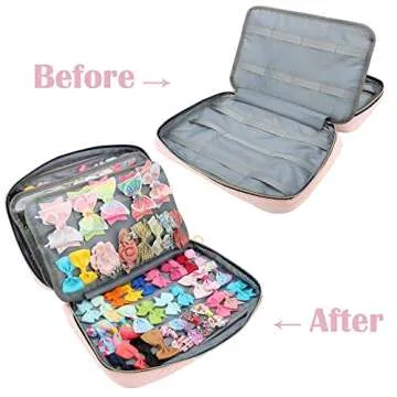 MICOM Hair Accessories Storage Bag For Baby Girls, Hair Bow Organizer, Multifunctional Hair Accessories Storage Carrying Case for Display Hair Clips, Headbands, Scrunchies, Travelling Storage Bag