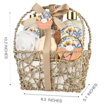 Home Spa Gift Basket, Bath Spa Kit for Women, with Body Lotion, Shower Gel, Bubble Bath, Body Scrub, Bath Salt, Bath Bomb, Bath Gift Set for Mother, Wife Her, with Magnolia and Jasmine Scent