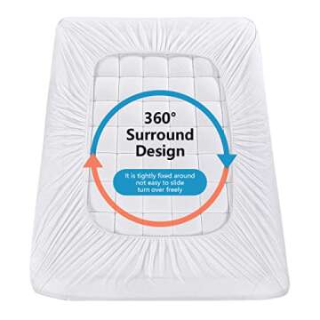 Full Mattress Pad Cover Pillow Top with Stretches to 18” Deep Pocket Fits Up to 8”-21” Cooling White Bed Topper (Down Alternative, Full Size)