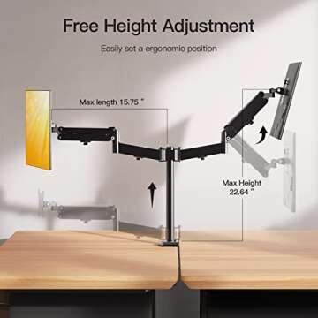 ErGear Dual Monitor Stand, Monitor Desk Mount, Each Monitor Arm Supports Most 17 to 32 inch Monitors up to 19.84lbs, Height Adjustable Monitor Mount with Clamp and Grommet, Max VESA 100x100mm, EGDS3
