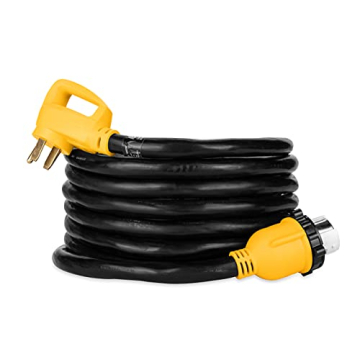 Camco PowerGrip 25-Foot 50-Amp RV Extension Cord | Features a 50-Amp Standard Male Connector, a 50-Amp Locking Female Connector, and is Rated for 125/250 Volts/12500 Watts (55542)