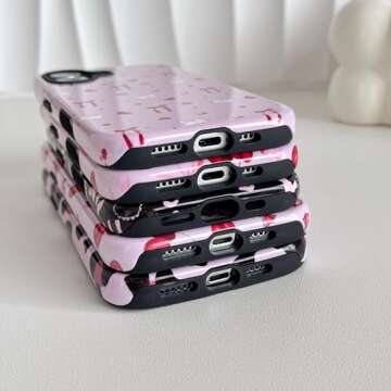 DEFBSC Cute Pink Bow Cherry Print Case for iPhone 16 Plus