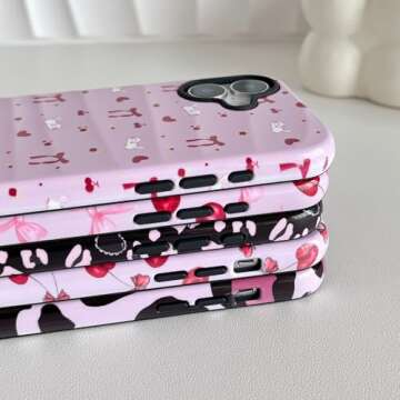 DEFBSC Cute Pink Bow Cherry Print Case for iPhone 16 Plus