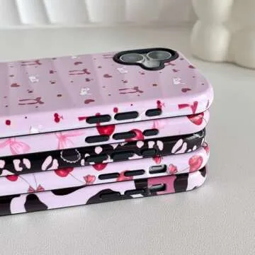 DEFBSC Cute Pink Bow Cherry Print Case for iPhone 16 Plus