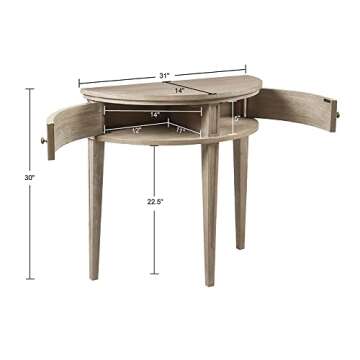 MARTHA STEWART Crestview Hall Console Table for Entryway with Storage, Solid Rubber Wood Frame, Vintage Demilune Shape, Bronze Knobs, Farmhouse, Accent Living Room Furniture Décor - Reclaimed Greige