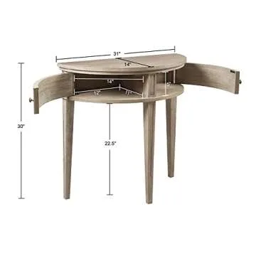 MARTHA STEWART Crestview Hall Console Table for Entryway with Storage, Solid Rubber Wood Frame, Vintage Demilune Shape, Bronze Knobs, Farmhouse, Accent Living Room Furniture Décor - Reclaimed Greige