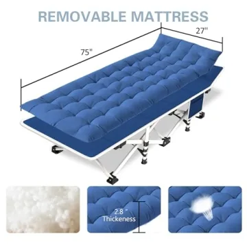 GETOVIN Camping Cot Thick Pad 450LBS Max Comfortable Portable