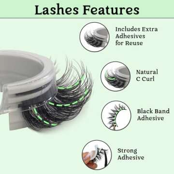 2R Studio 3 Pairs Self Adhesive Eyelashes - Easy Application, Natural Look, Tweezers Included