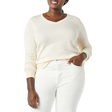 Amazon Essentials Women's Classic-Fit Lightweight Long-Sleeve V-Neck Sweater (Available in Plus Size), Pale Peach, XX-Large