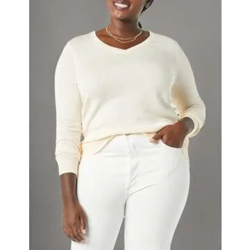Amazon Essentials Women's Classic-Fit Lightweight Long-Sleeve V-Neck Sweater (Available in Plus Size), Pale Peach, XX-Large