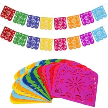 Qpout 2 Pieces Mexican Party Decorations Banners, Felt Colorful Day of the Dead Papel Picado Banner,...