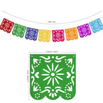 Qpout 2 Pieces Mexican Party Decorations Banners, Felt Colorful Day of the Dead Papel Picado Banner, Fiesta Birthday Baby Shower Party Decorations, Dia De Los Muertos Garland, Cinco de Mayo Flags