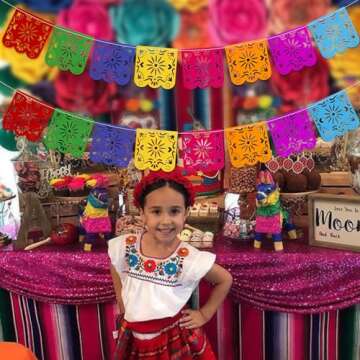 Qpout 2 Pieces Mexican Party Decorations Banners, Felt Colorful Day of the Dead Papel Picado Banner, Fiesta Birthday Baby Shower Party Decorations, Dia De Los Muertos Garland, Cinco de Mayo Flags