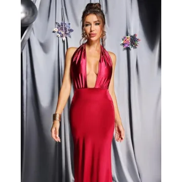 Elegant Red Satin Halter Dress for Special Occasions