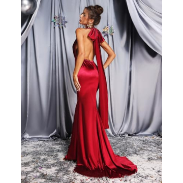 Elegant Red Satin Halter Dress for Special Occasions