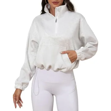 PrettyGuide Women's Fall Cropped Sweatshirts Half Zip Stand Collar Pullover Soft Fall Crop Tops Ligh...