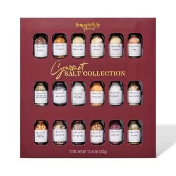 Thoughtfully Gourmet, Gourmet Salt Sampler Collection Gift Set, Vegan and Vegetarian, Uniquely Flavored Seasoning Salts Including Smoked, Truffle, Merlot, Lavender, Espresso and More, Set of 18