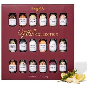 Thoughtfully Gourmet, Gourmet Salt Sampler Collection Gift Set, Vegan and Vegetarian, Uniquely Flavored Seasoning Salts Including Smoked, Truffle, Merlot, Lavender, Espresso and More, Set of 18