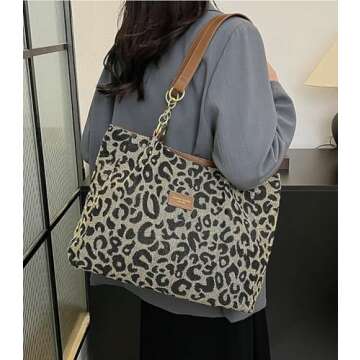Canvas Tote Bag Women Slouchy Hobo Bags Leopard Bohemian Shoulder Bag Vintage Trendy Travel College ...