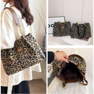 Canvas Tote Bag Women Slouchy Hobo Bags Leopard Bohemian Shoulder Bag Vintage Trendy Travel College bag Tote Handbag