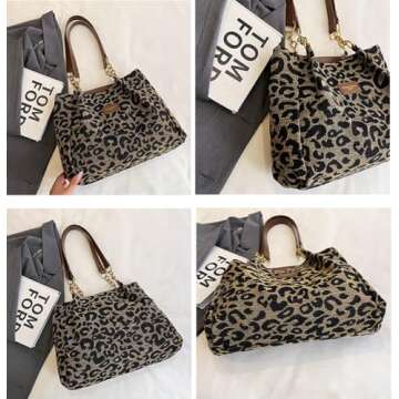 Canvas Tote Bag Women Slouchy Hobo Bags Leopard Bohemian Shoulder Bag Vintage Trendy Travel College bag Tote Handbag