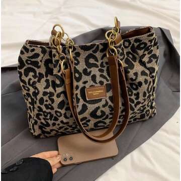 Canvas Tote Bag Women Slouchy Hobo Bags Leopard Bohemian Shoulder Bag Vintage Trendy Travel College bag Tote Handbag