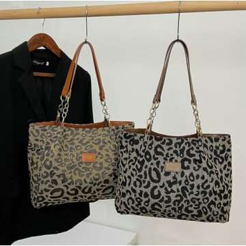 Canvas Tote Bag Women Slouchy Hobo Bags Leopard Bohemian Shoulder Bag Vintage Trendy Travel College bag Tote Handbag