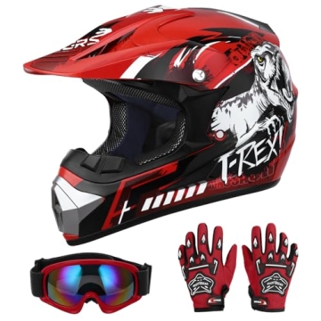 OUMURS DOT Youth Dirt Bike Helmet with Goggles & Gloves for 5-14 Years Old, Kid ATV Helmet for Youth Boys Girls, Four Wheeler Helmet Kids, Motocross BMX MX UTV Offroad Street Go Kart Riding Dirt Bike