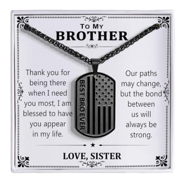 HEYOLL Gifts for Brother from Sister, To My Brother Dog Tag Necklace Best Brother Ever American Flag...
