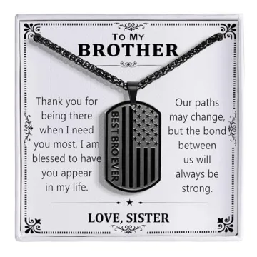 HEYOLL Gifts for Brother from Sister, To My Brother Dog Tag Necklace Best Brother Ever American Flag...