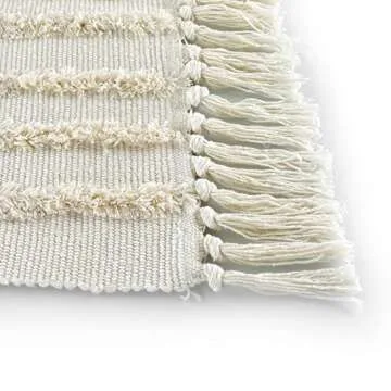 Lanffia Boho Area Rug 5' x 7'，Tufted Cotton Rainbow Living Room Rug Hand Woven Washable Farmhouse Tribal Floor Carpet for Entryway Bedroom Kitchen, Beige