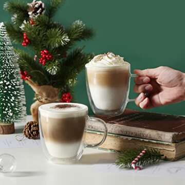 Elegant Double Walled Glass Coffee Mugs Set of 4