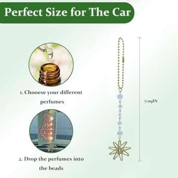 Sun Hanging Car Charm,Green and Gold Rear View Mirror Accessories Cute Boho Dangling Sun Car Decor Handmade Healing Crystals Stones Ornament Gifts for Women Men (Clear)