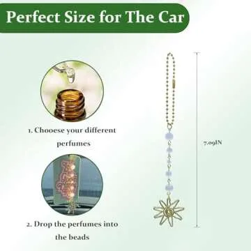 Sun Hanging Car Charm,Green and Gold Rear View Mirror Accessories Cute Boho Dangling Sun Car Decor Handmade Healing Crystals Stones Ornament Gifts for Women Men (Clear)