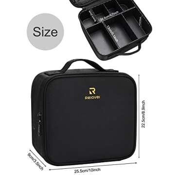Relavel Makeup Bag, Makeup Organizer Bag Travel Train Case Portable Cosmetic Artist Storage Bag with Adjustable Baffle for Makeup Brush Jewelry (Black)