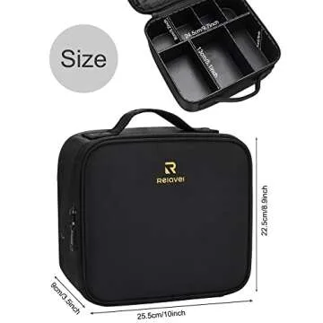 Relavel Makeup Bag, Makeup Organizer Bag Travel Train Case Portable Cosmetic Artist Storage Bag with Adjustable Baffle for Makeup Brush Jewelry (Black)