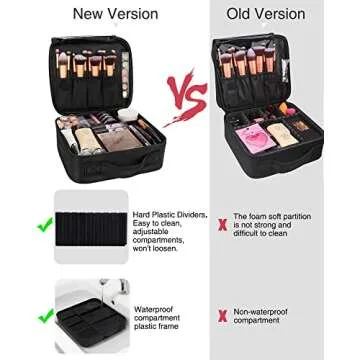 Relavel Makeup Bag, Makeup Organizer Bag Travel Train Case Portable Cosmetic Artist Storage Bag with Adjustable Baffle for Makeup Brush Jewelry (Black)
