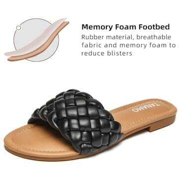 Tanamo Womens Sandals Fashion Comfortable Braided Flats Sandals Slides Round Open Toe Causal Beach 2024 Summer Dressy Black White Brown Tan Size 6-11