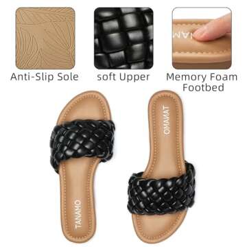 Tanamo Womens Sandals Fashion Comfortable Braided Flats Sandals Slides Round Open Toe Causal Beach 2024 Summer Dressy Black White Brown Tan Size 6-11