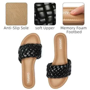 Tanamo Womens Sandals Fashion Comfortable Braided Flats Sandals Slides Round Open Toe Causal Beach 2024 Summer Dressy Black White Brown Tan Size 6-11