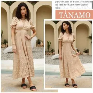 Tanamo Womens Sandals Fashion Comfortable Braided Flats Sandals Slides Round Open Toe Causal Beach 2024 Summer Dressy Black White Brown Tan Size 6-11