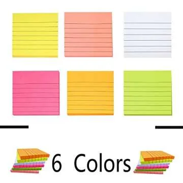 Creatiburg Sticky Note Pads 1200 Sheets Lined 3x3 inches Office Self-Stick Notes 12 Pads 6 Bright Co...