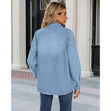 luvamia Denim Shacket Women Oversized Jean Jacket For Women Light Blue Button Down Shirt Women Jean Jackets For Women Fashion Womens Fall Jackets Denim Button Down Shirt Women Size Small Size 4 6