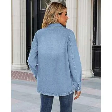 luvamia Denim Shacket Women Oversized Jean Jacket For Women Light Blue Button Down Shirt Women Jean Jackets For Women Fashion Womens Fall Jackets Denim Button Down Shirt Women Size Small Size 4 6