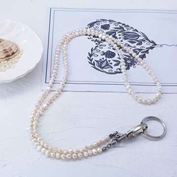 Lanyard for ID Badges Holder, Beaded Cute Lanyard for Keys Neck Lanyards for Glasses Freshwater Pear...