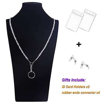 Lanyard for ID Badges Holder, Beaded Cute Lanyard for Keys Neck Lanyards for Glasses Freshwater Pearl Chain for Women (White)