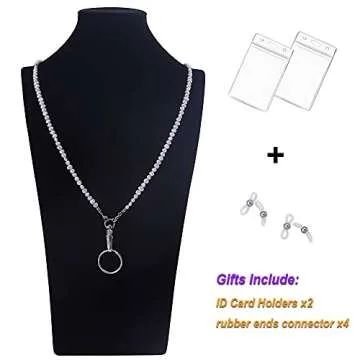 Lanyard for ID Badges Holder, Beaded Cute Lanyard for Keys Neck Lanyards for Glasses Freshwater Pearl Chain for Women (White)