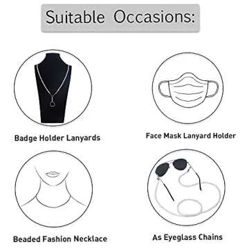 Lanyard for ID Badges Holder, Beaded Cute Lanyard for Keys Neck Lanyards for Glasses Freshwater Pearl Chain for Women (White)