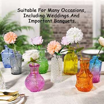 Glass Bud Vases Set of 12,Small Vases for Flowers,Colored Bud Vases Bulk,Mini Decor Rustic Vases for...