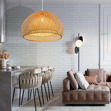 Arturesthome Weaving Bamboo Pendant Light for Kitchen Island, Wicker Chandelier, Handmade Woven Hang...